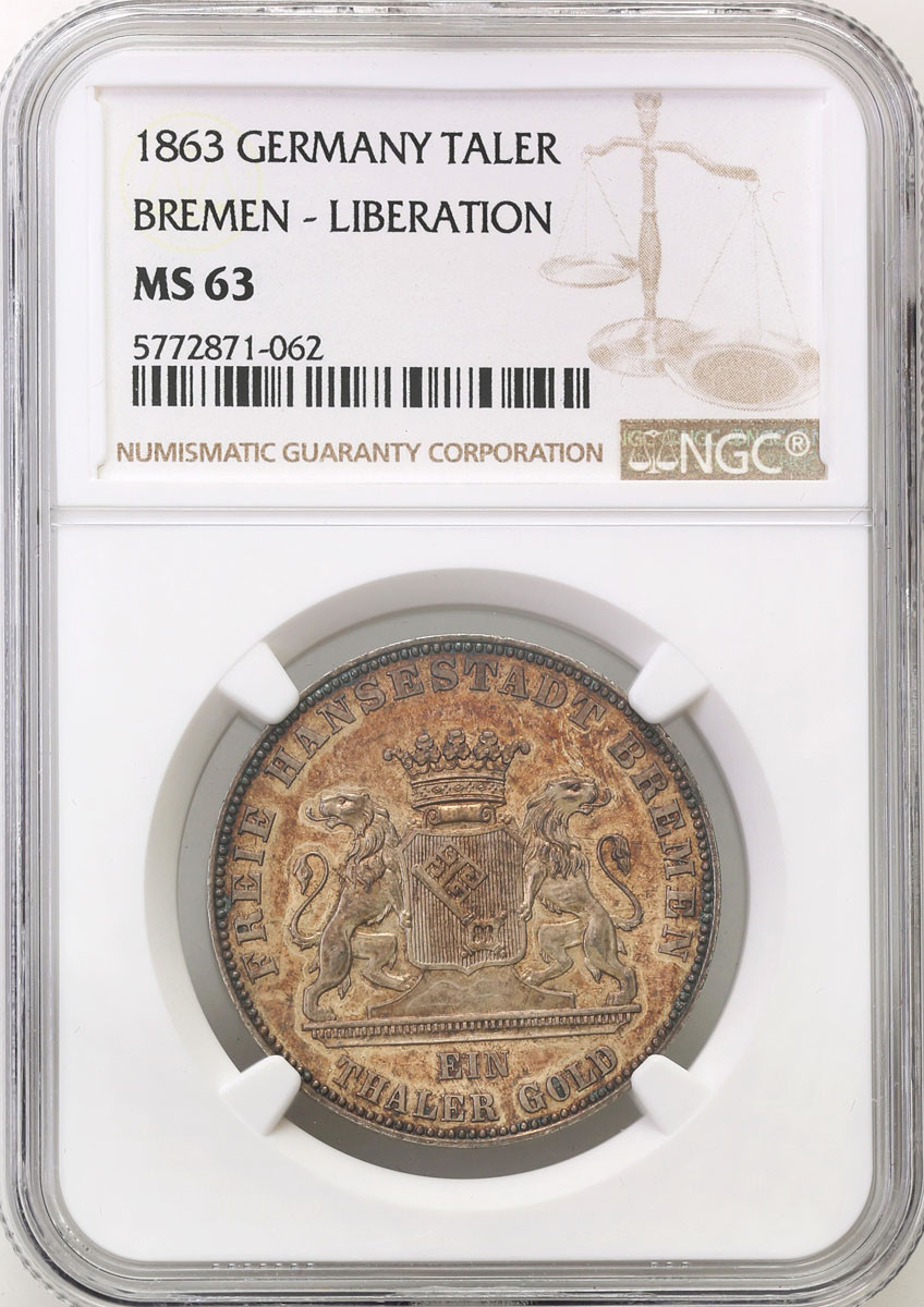 Niemcy, Brema. Talar 1863 NGC MS63 – PIĘKNY